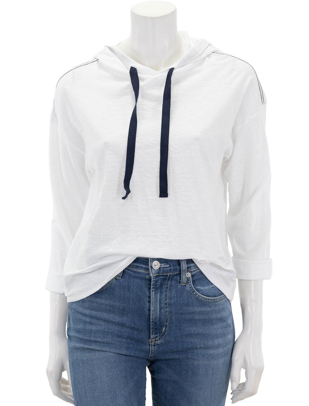 Front view of Lilla P.'s relaxed superfine slub hoodie in white.