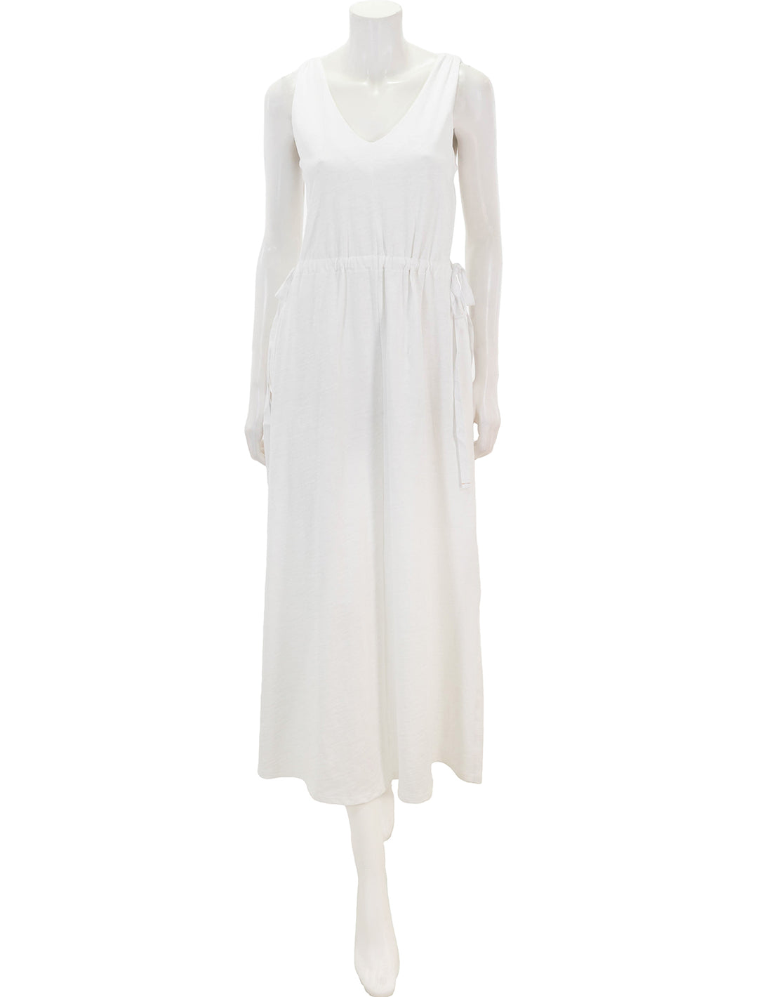 Front view of Lilla P.'s drawcord waist maxi dress in white.