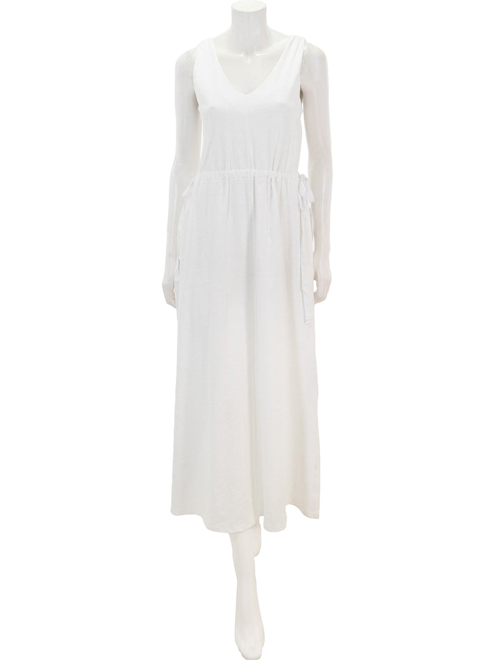Front view of Lilla P.'s drawcord waist maxi dress in white.