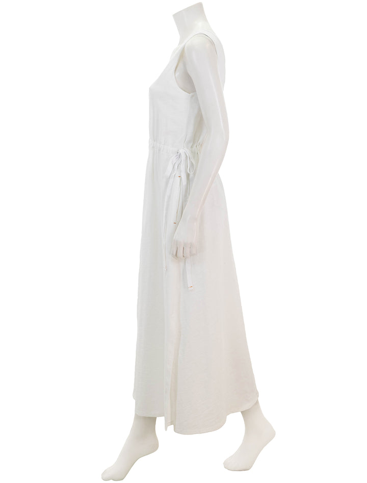Side view of Lilla P.'s drawcord waist maxi dress in white.