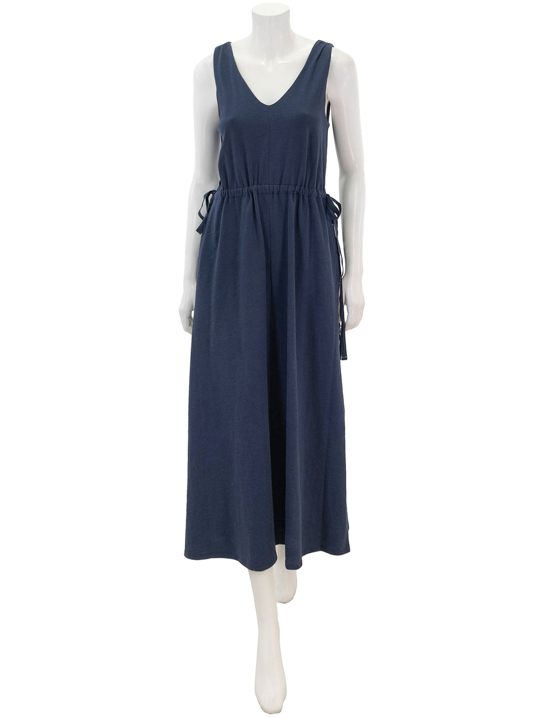 Front view of Lilla P.'s drawcord waist maxi dress in navy.