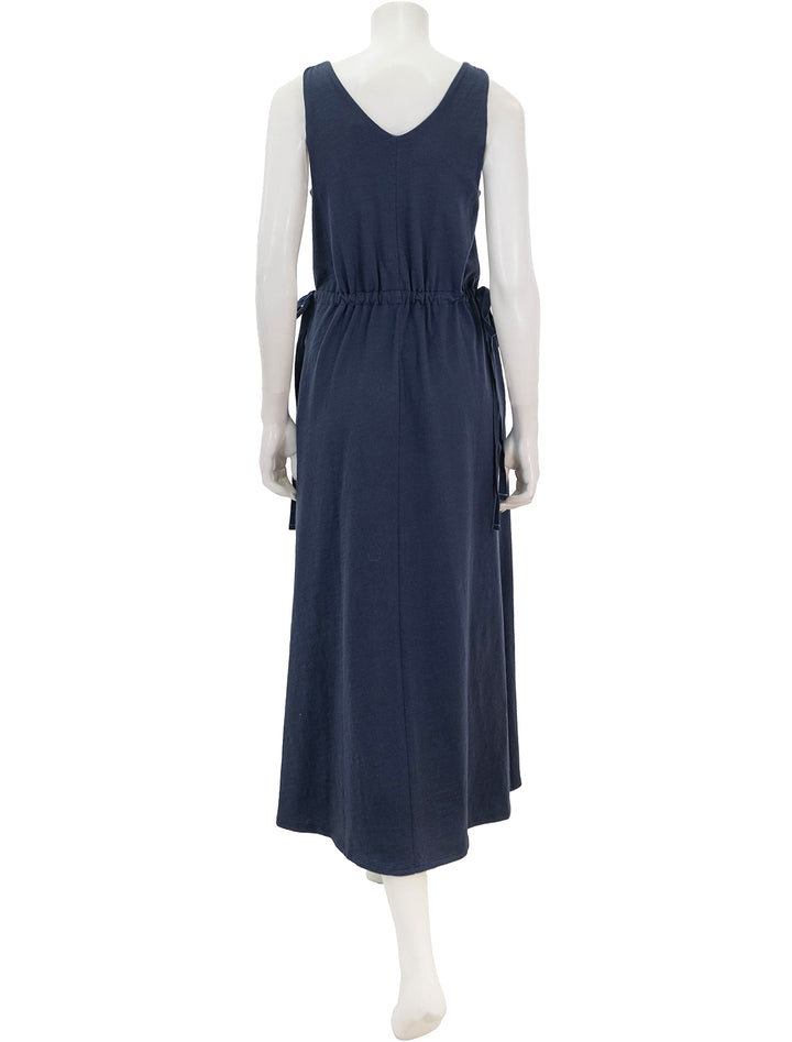 Back view of Lilla P.'s drawcord waist maxi dress in navy.