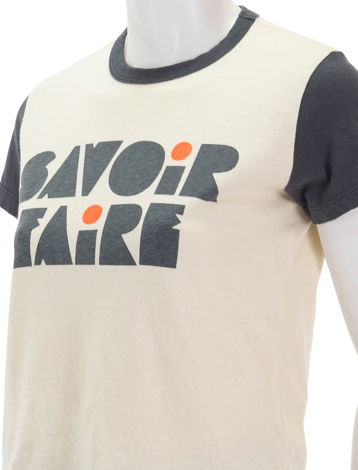 Close-up view of Mother's savoir faire goodie goodie ringer tee.