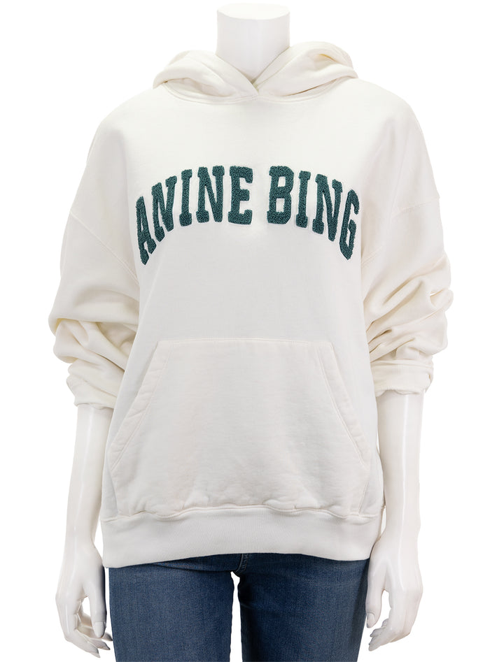 Front view of Anine Bing's harvey sweatshirt in ivory and sage.
