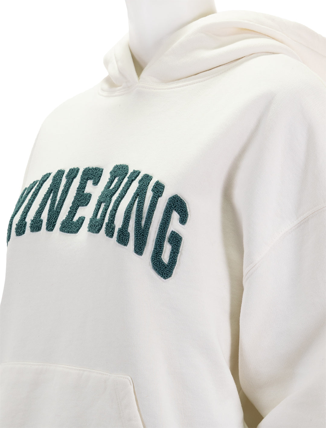 Close-up view of Anine Bing's harvey sweatshirt in ivory and sage.