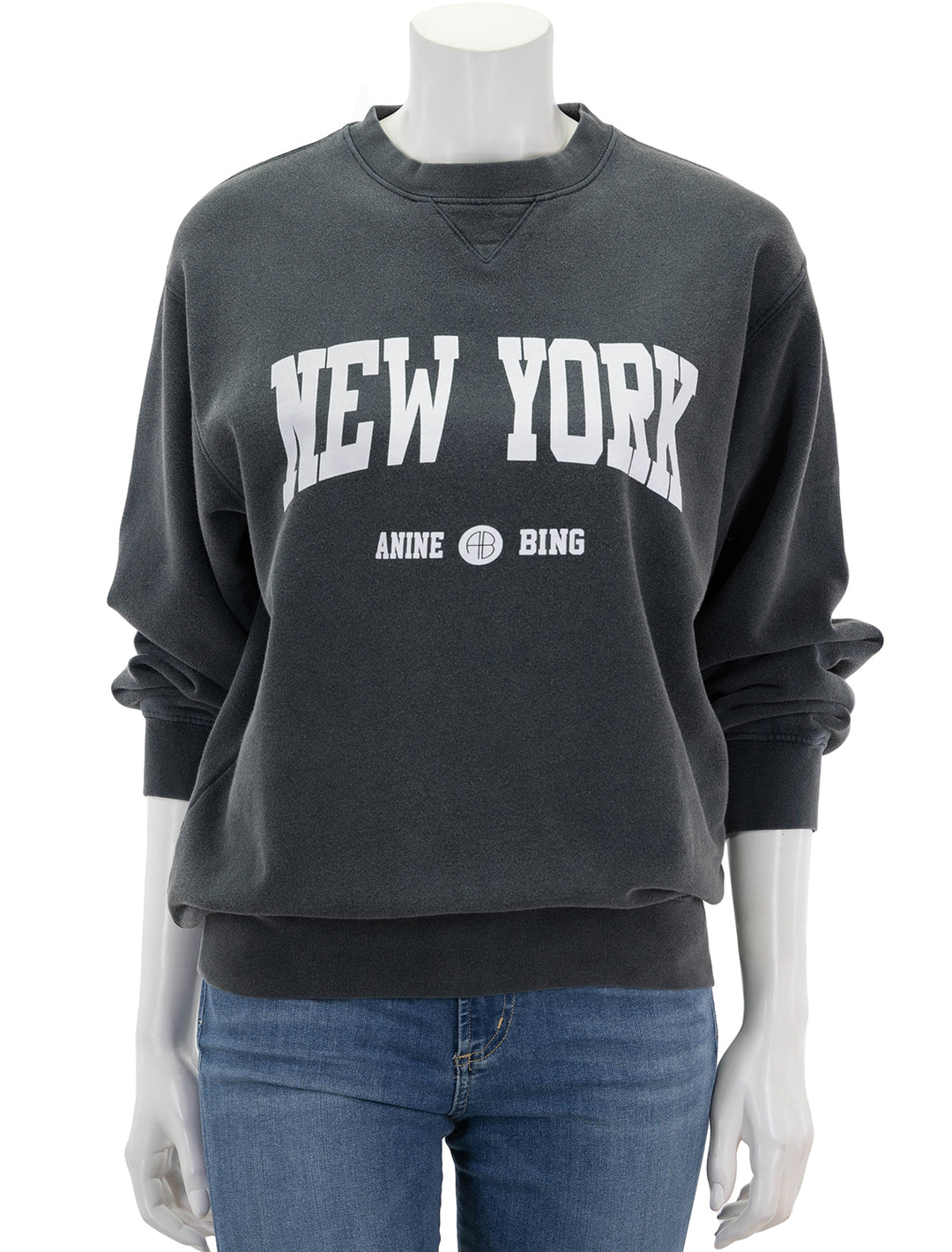 Front view of Anine Bing's new york ramona sweatshirt in washed black.