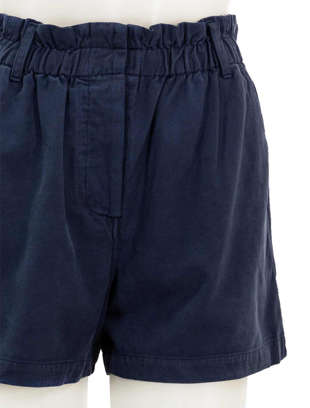 Close-up view of Rails' monte shorts in navy.