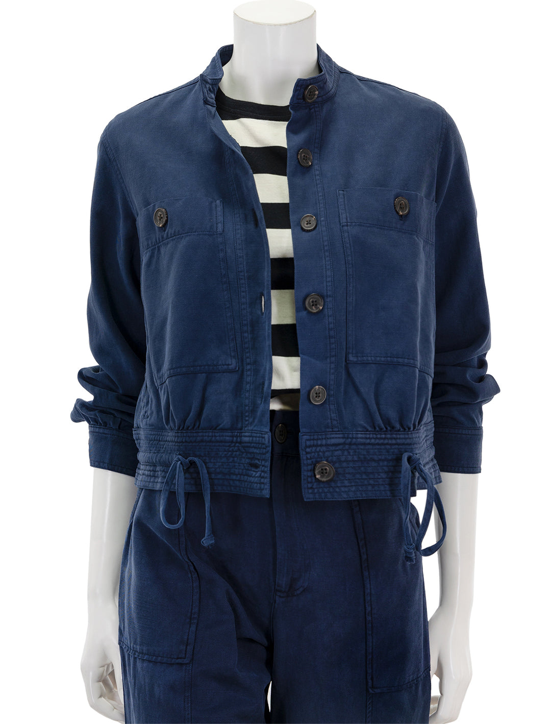 Front view of Rails' alma jacket in navy.