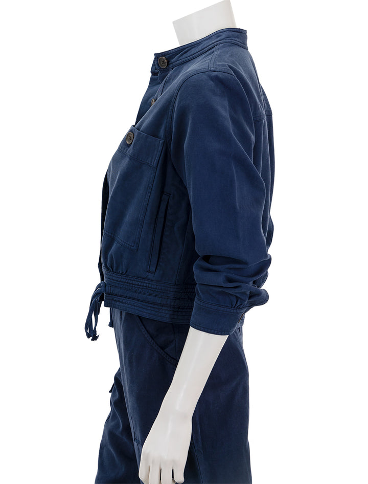 Side view of Rails' alma jacket in navy.