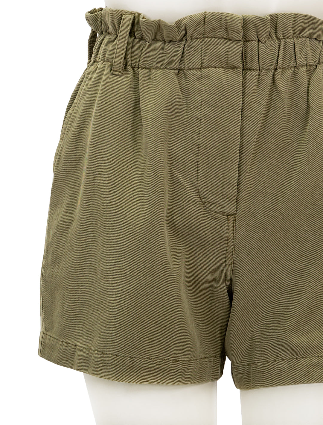Close-up view of Rails' monte shorts in canteen.