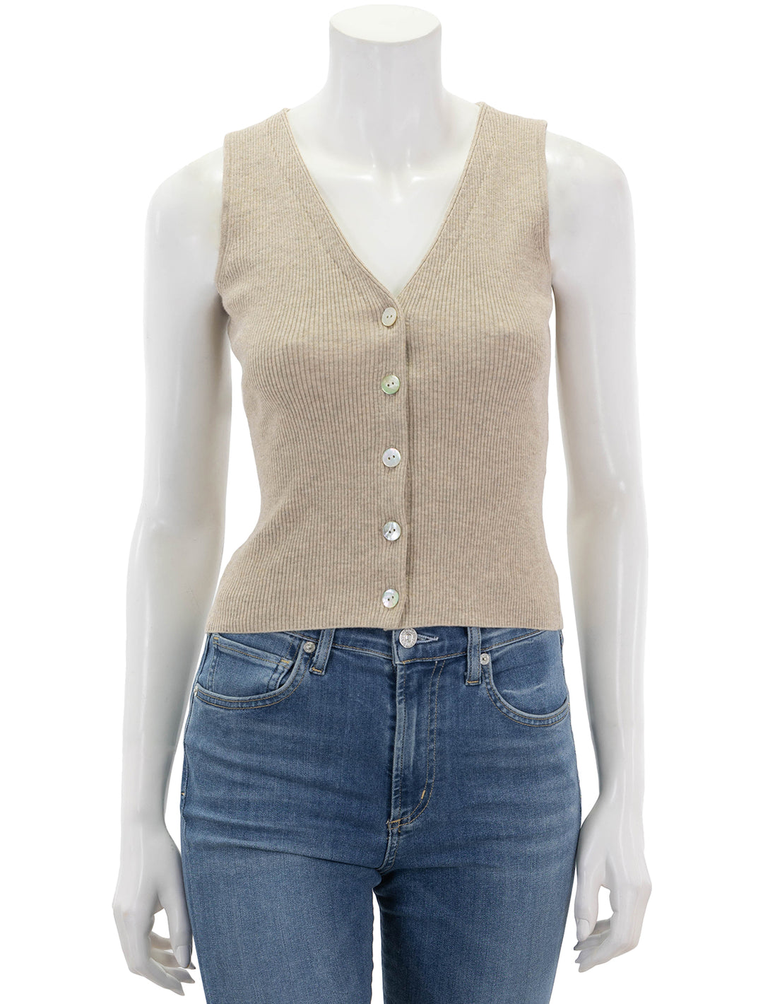 Front view of Rails' rosa sweater vest in oatmeal.