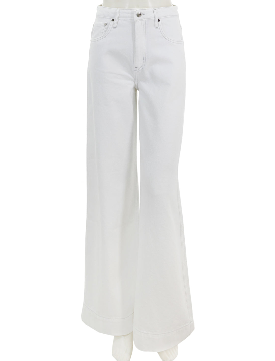 Front view of Derek Lam 10 Crosby's coralie high rise wide leg in white.