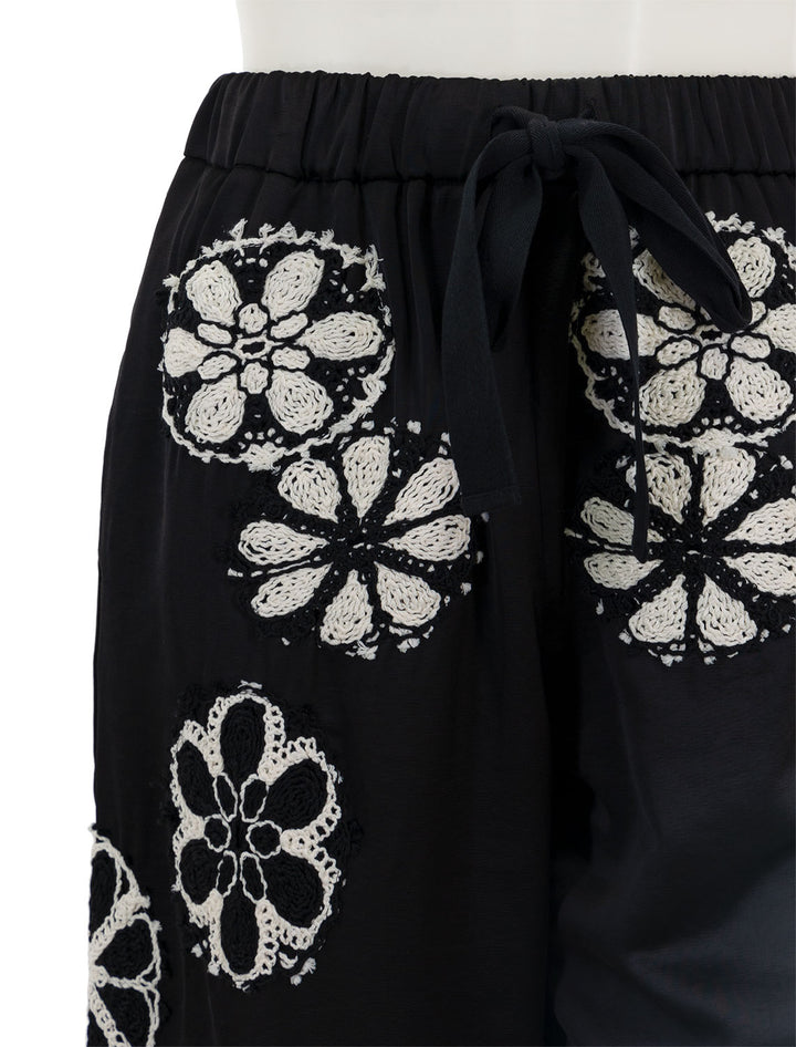 Close-up view of Saint Art's nova crochet pants in black and ivory.