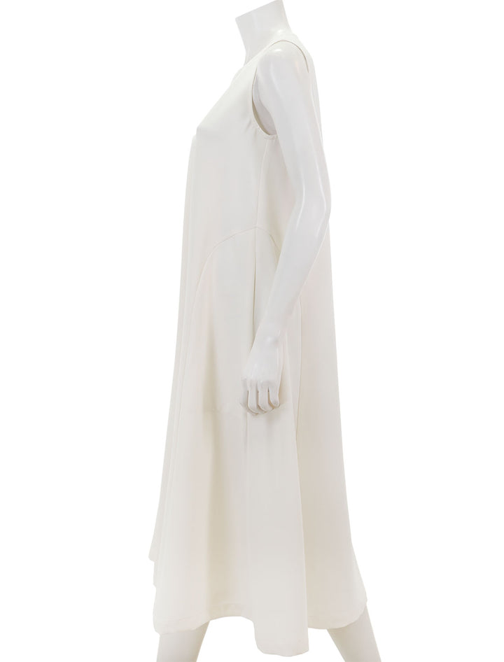 Side view of Saint Art's nadine v neck sleeveless dress in ivory crepe.