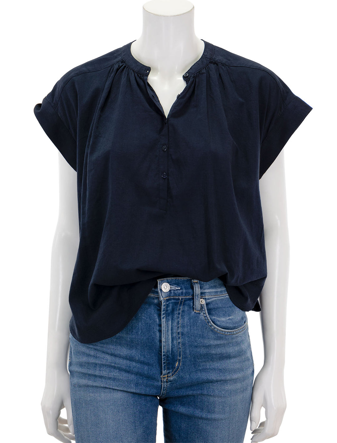 Front view of Splendid's paloma blouse in navy.