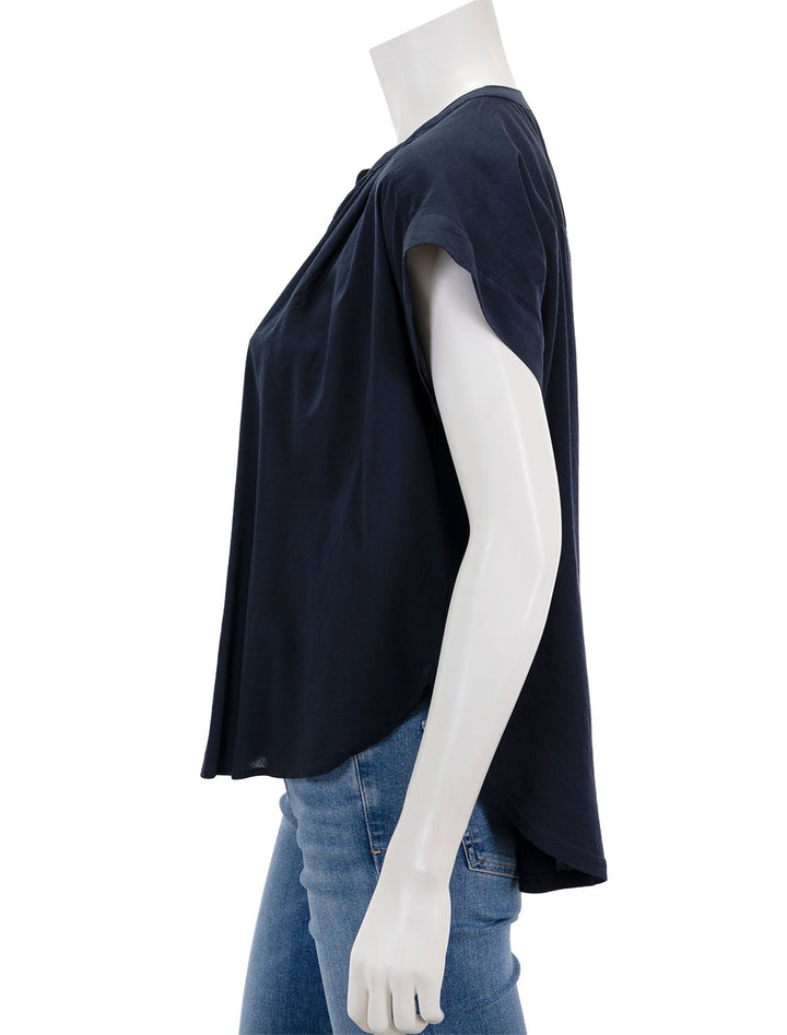 Side view of Splendid's paloma blouse in navy.