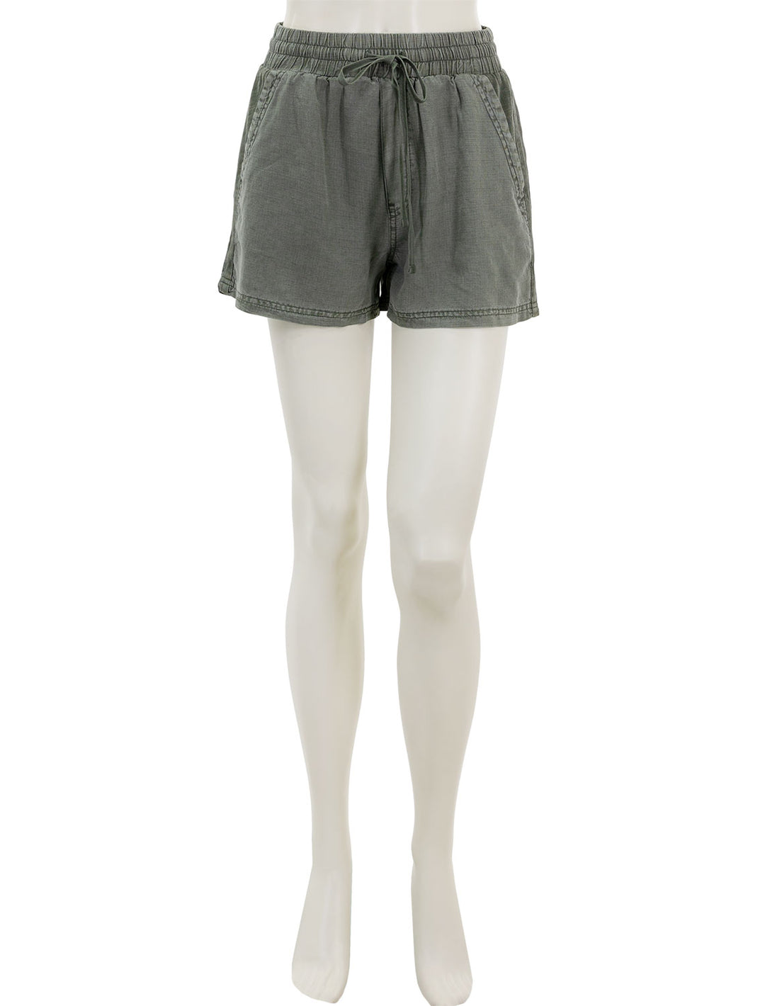 Front view of Splendid's campside shorts in soft very olive brown.