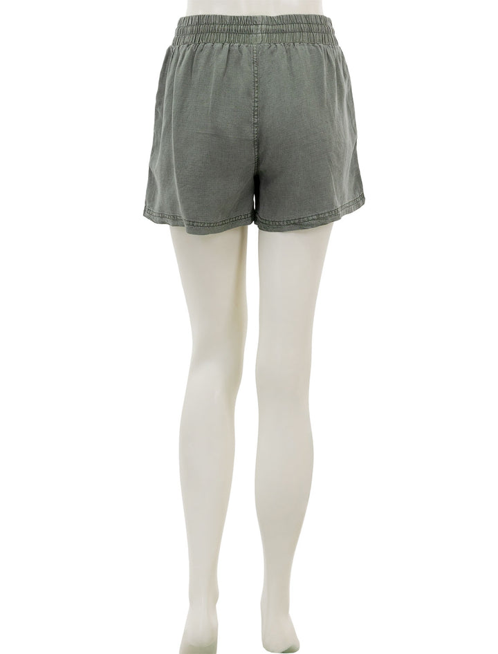 Back view of Splendid's campside shorts in soft very olive brown.