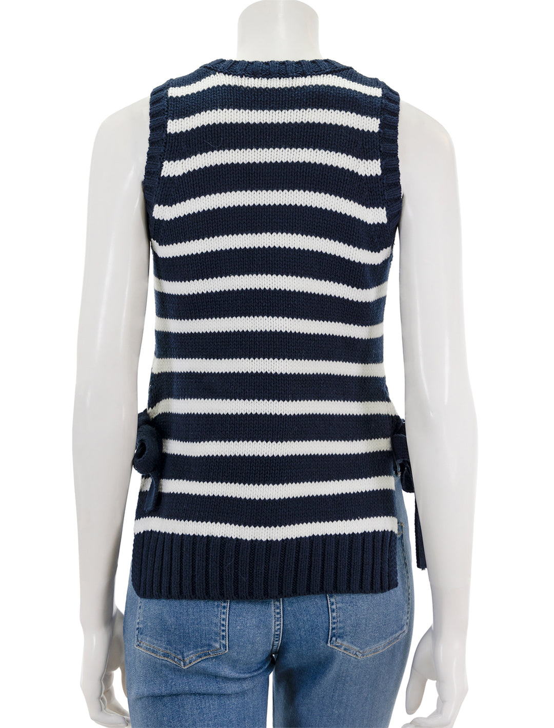 Back view of Splendid's zoey tie sweater tank in navy and white.