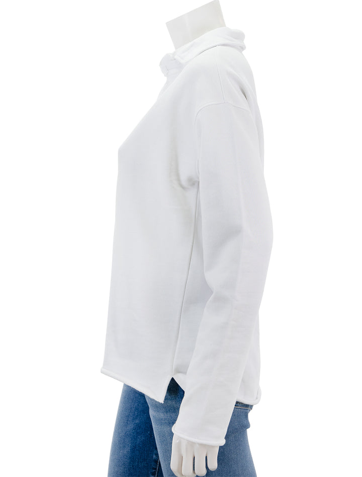Side view of Splendid's cassie long sleeve terry polo in white.