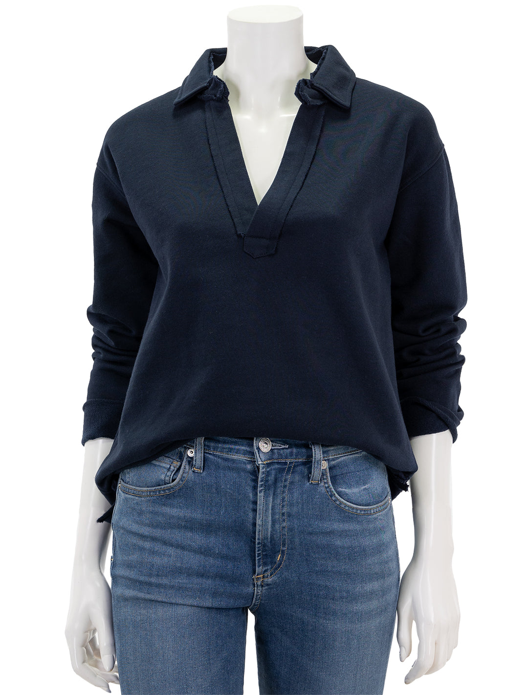 Front view of Splendid's cassie long sleeve terry polo in navy.