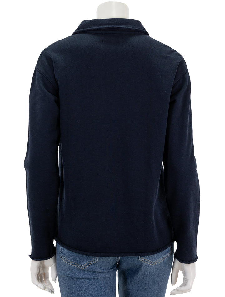 Back view of Splendid's cassie long sleeve terry polo in navy.