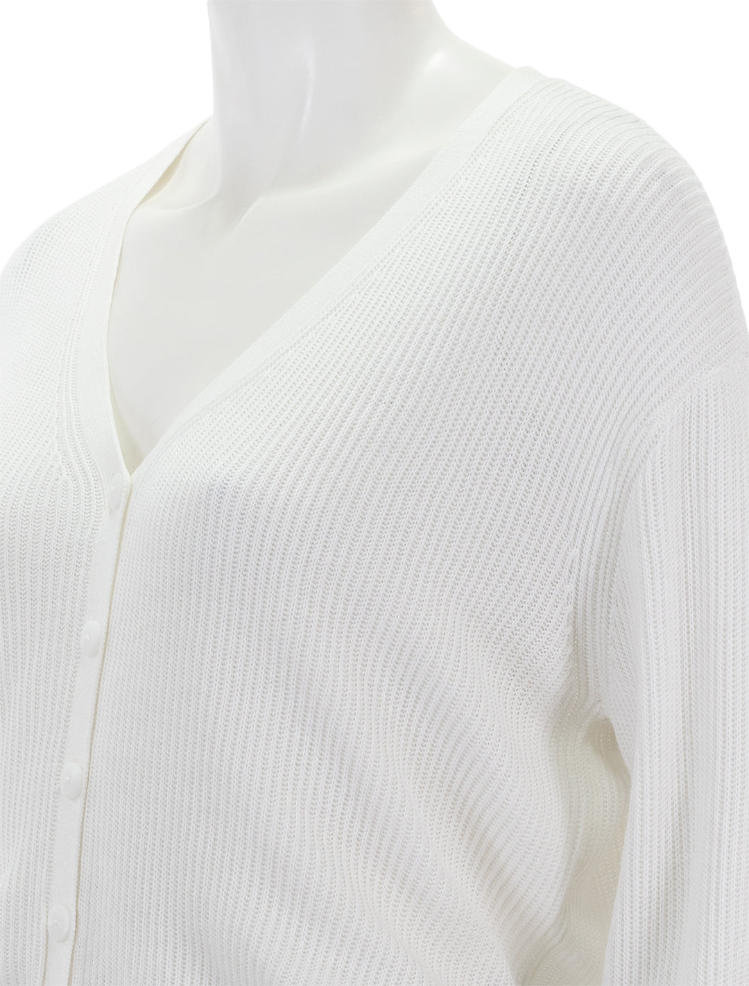 Close-up view of Splendid's bri cardigan in white.