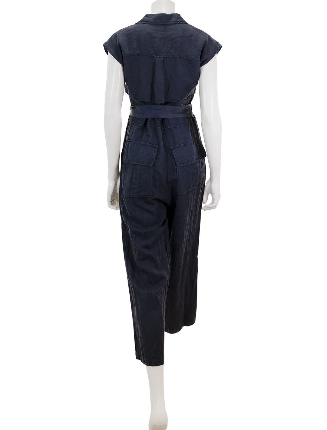 Back view of Saint Art's maxine short sleeve cargo jumpsuit in licorice.