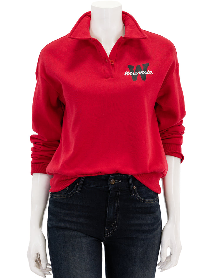 Front view of Recess Apparel's Fleece Polo Sweatshirt in Red.