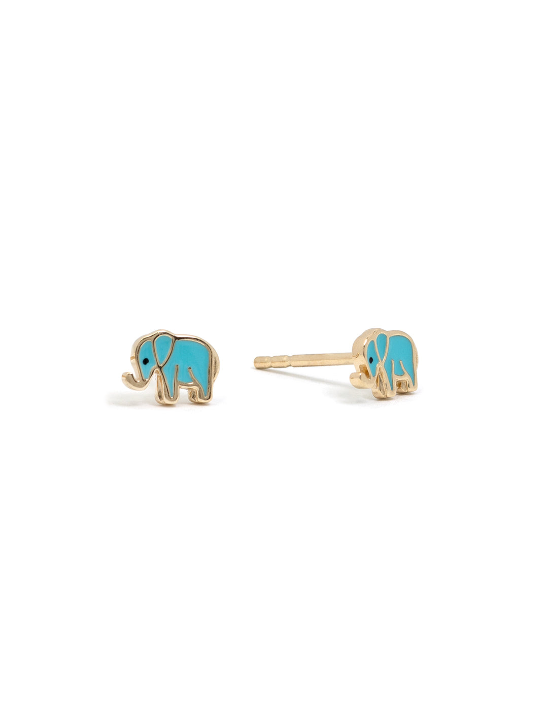 14k mini elephant turquoise enamel studs