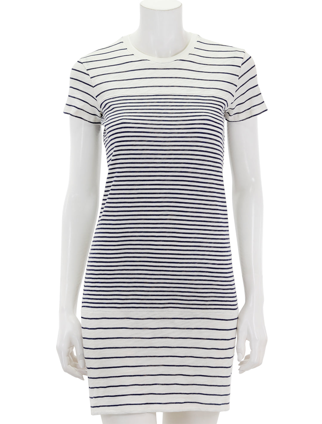Front view of ATM's slub jersey stripe t shirt dress in chalk and ink.