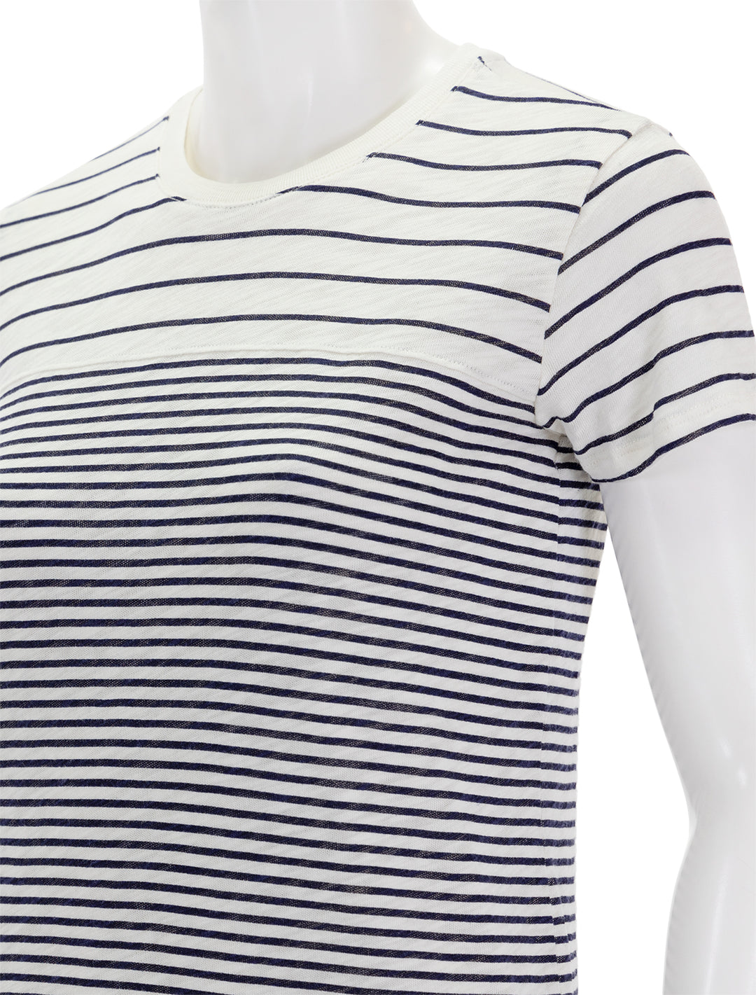 Close-up view of  ATM's slub jersey stripe t shirt dress in chalk and ink.