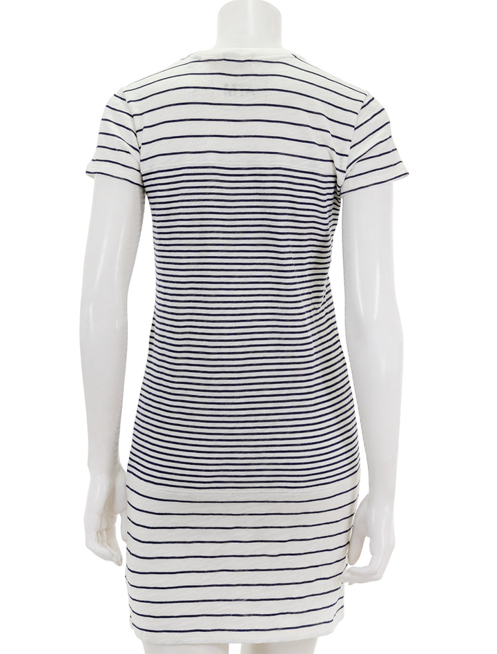 Back view of ATM's slub jersey stripe t shirt dress in chalk and ink.