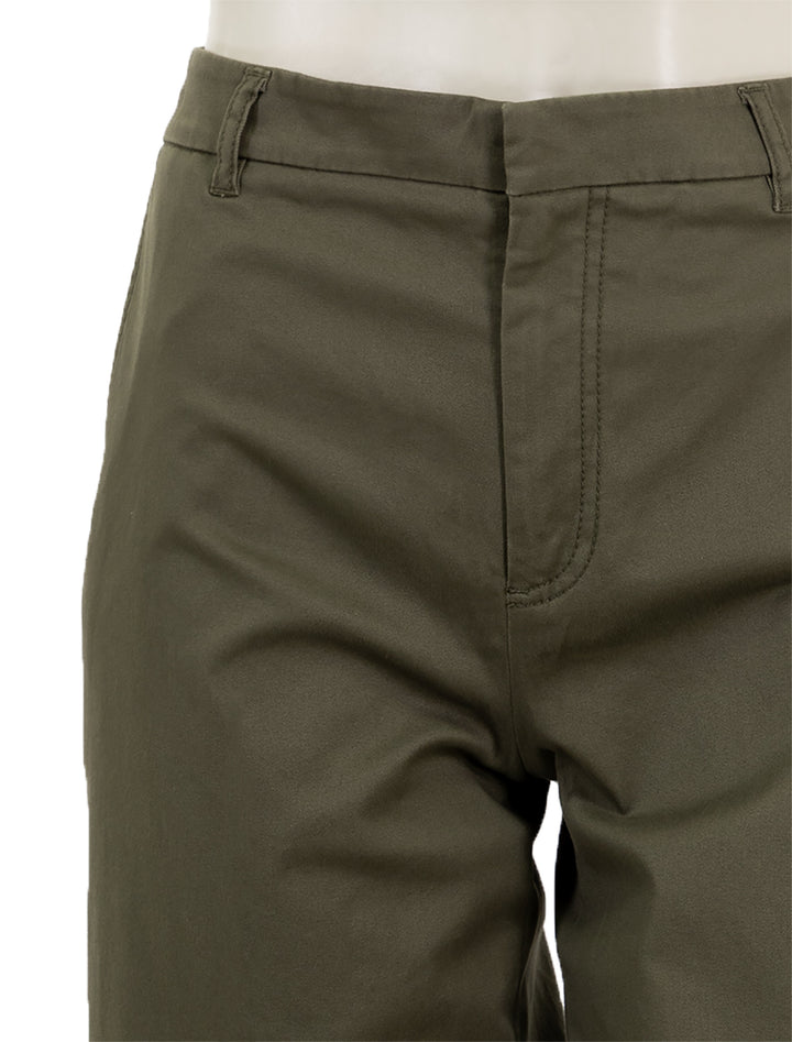 Close-up view of ATM's cotton twill boyfriend pant in army.