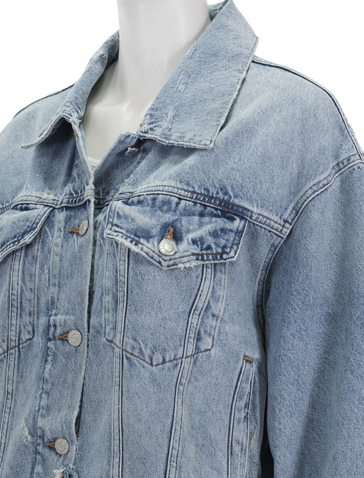 Close-up view of AGOLDE's martika jacket in fray.