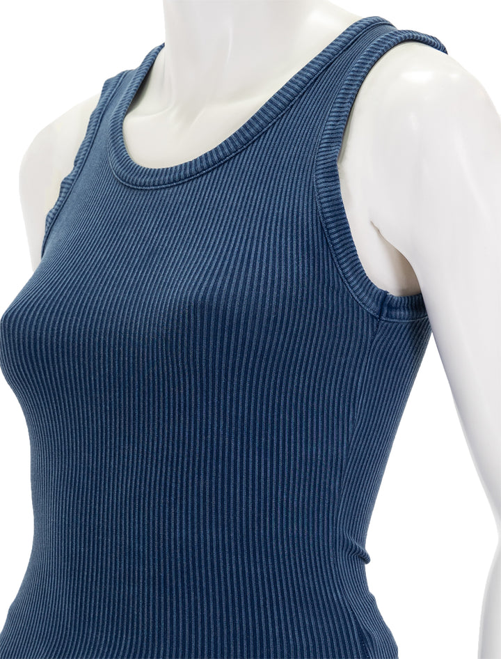 Close-up view of AGOLDE's poppy tank in indigo.