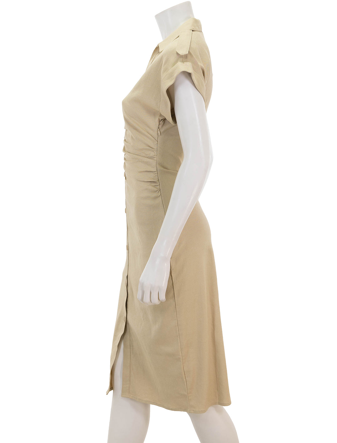 Side view of Steve Madden's cambrie dress in wood thrush.