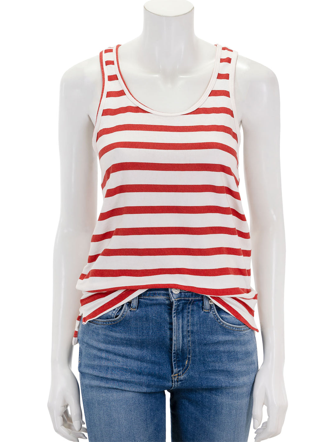 Front view of ASKK NY's printed tank in red and white stripe.