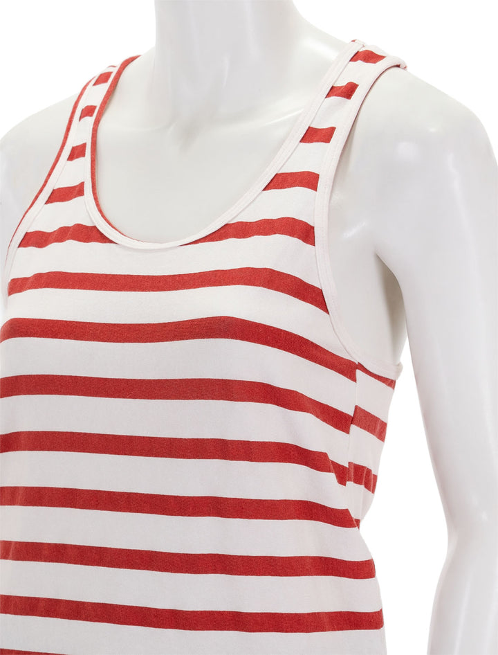 Close-up view of ASKK NY's printed tank in red and white stripe.