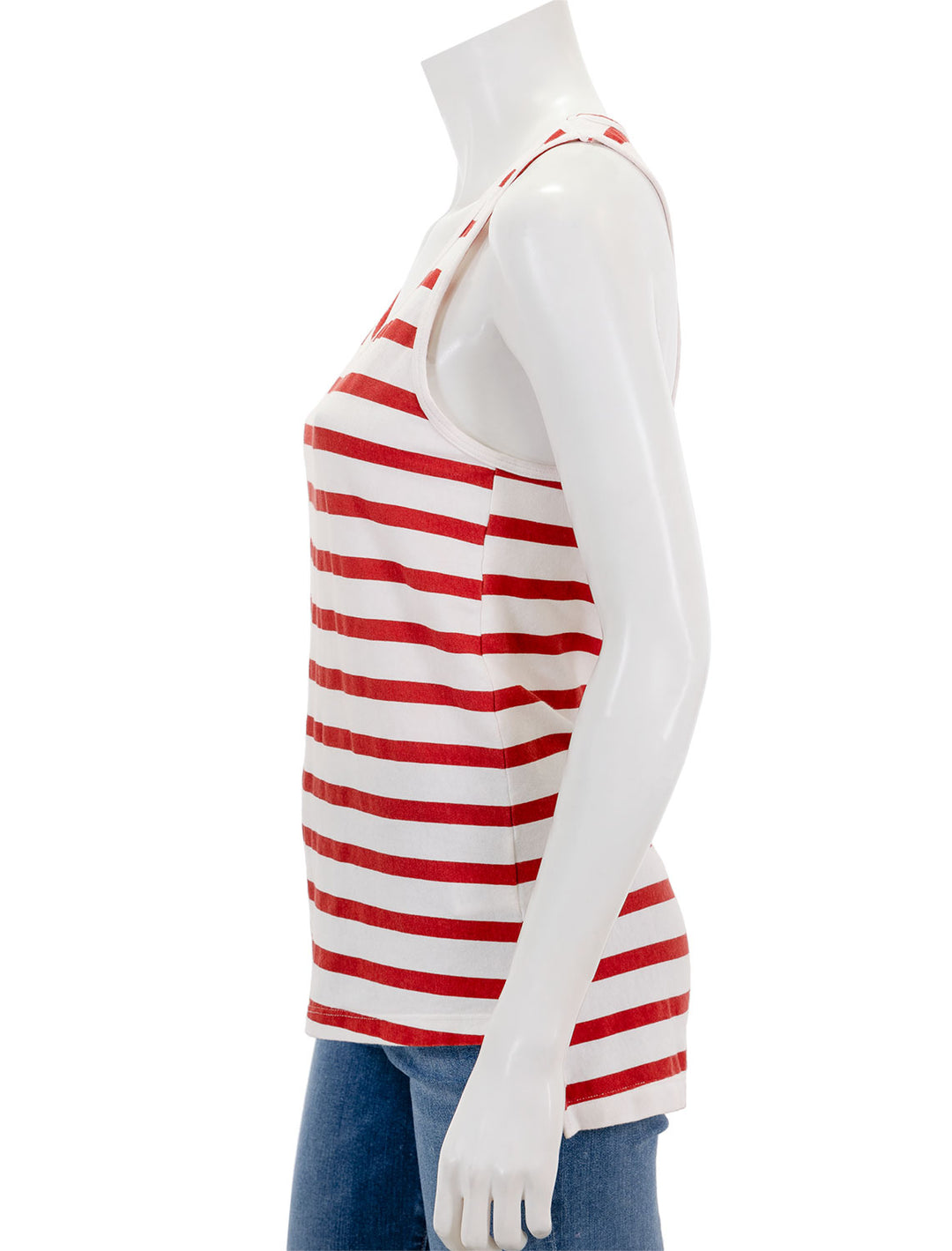 Side view of ASKK NY's printed tank in red and white stripe.