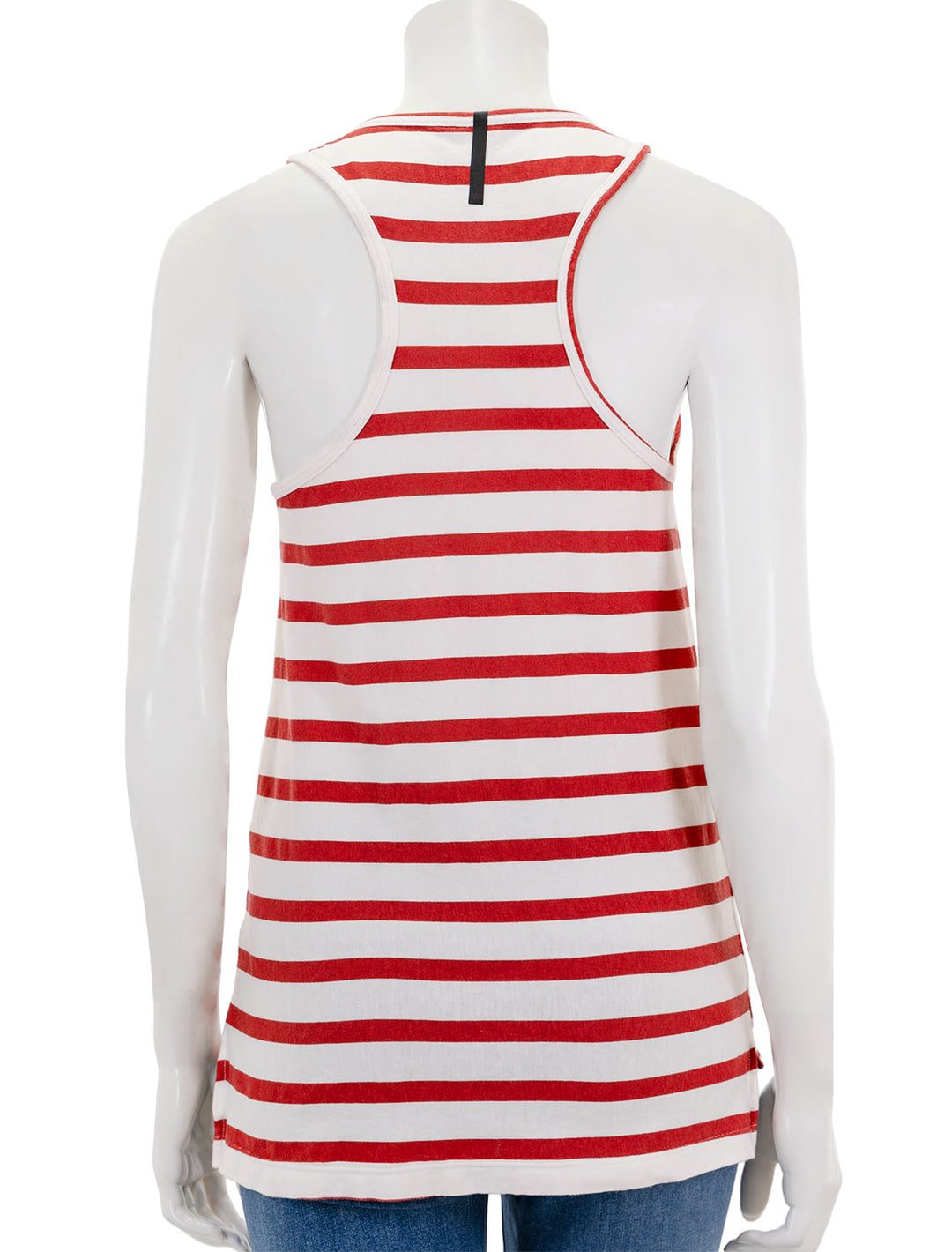 Back view of ASKK NY's printed tank in red and white stripe.
