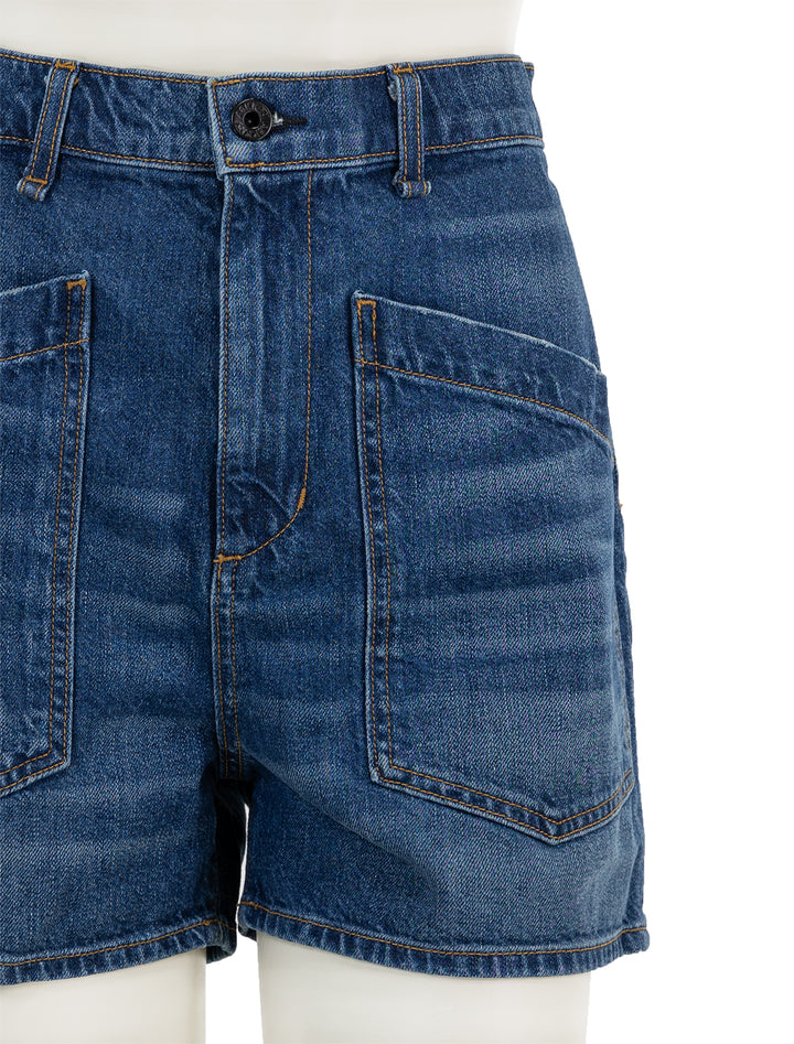Close-up view of ASKK NY's virginia denim shorts in nova.