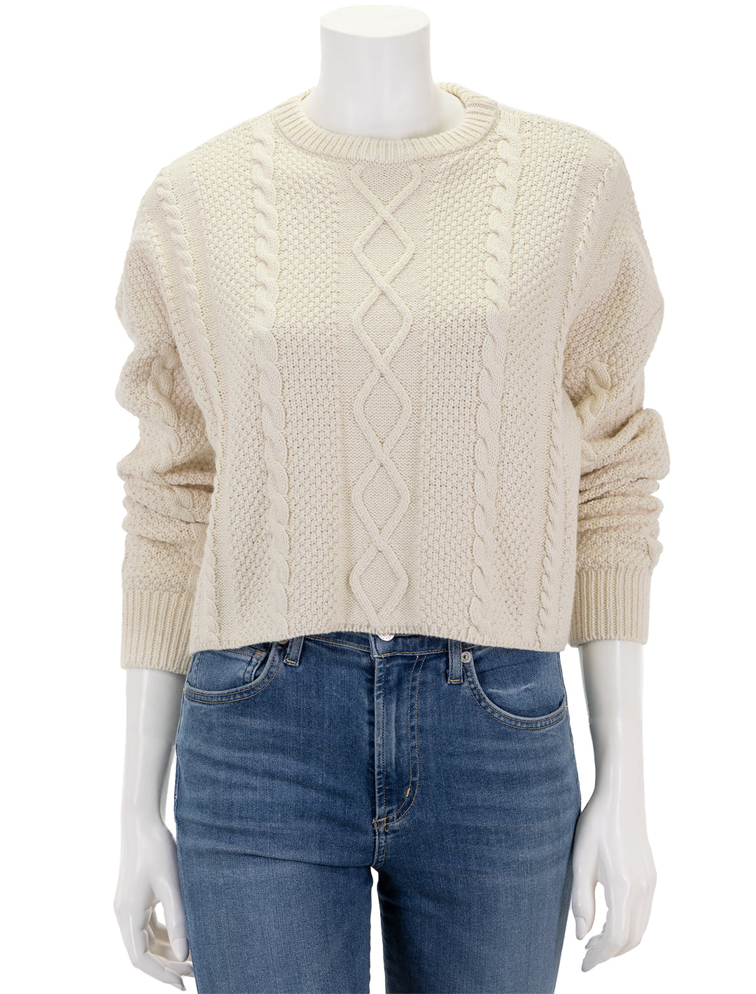 Front view of ASKK NY's cable cropped crew in ivory.