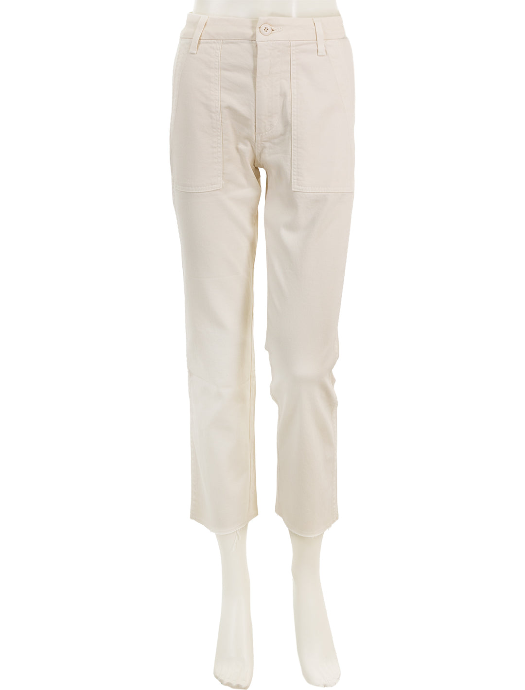 Front view of AMO's easy army trousers in bone.