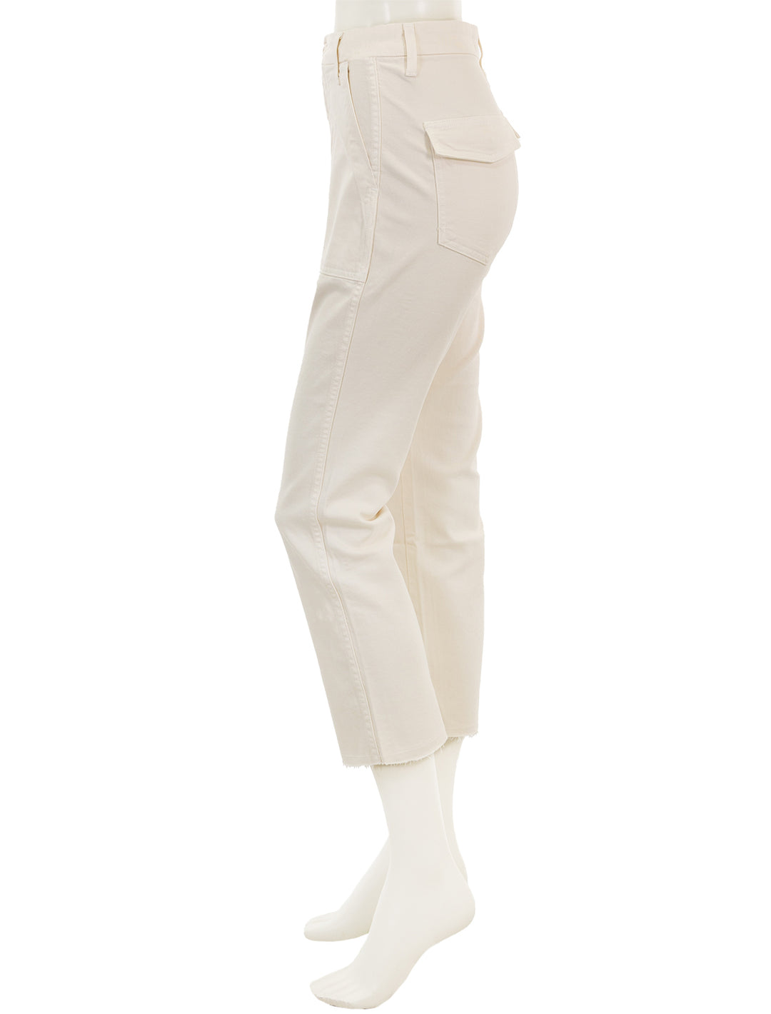 Side view of AMO's easy army trousers in bone.