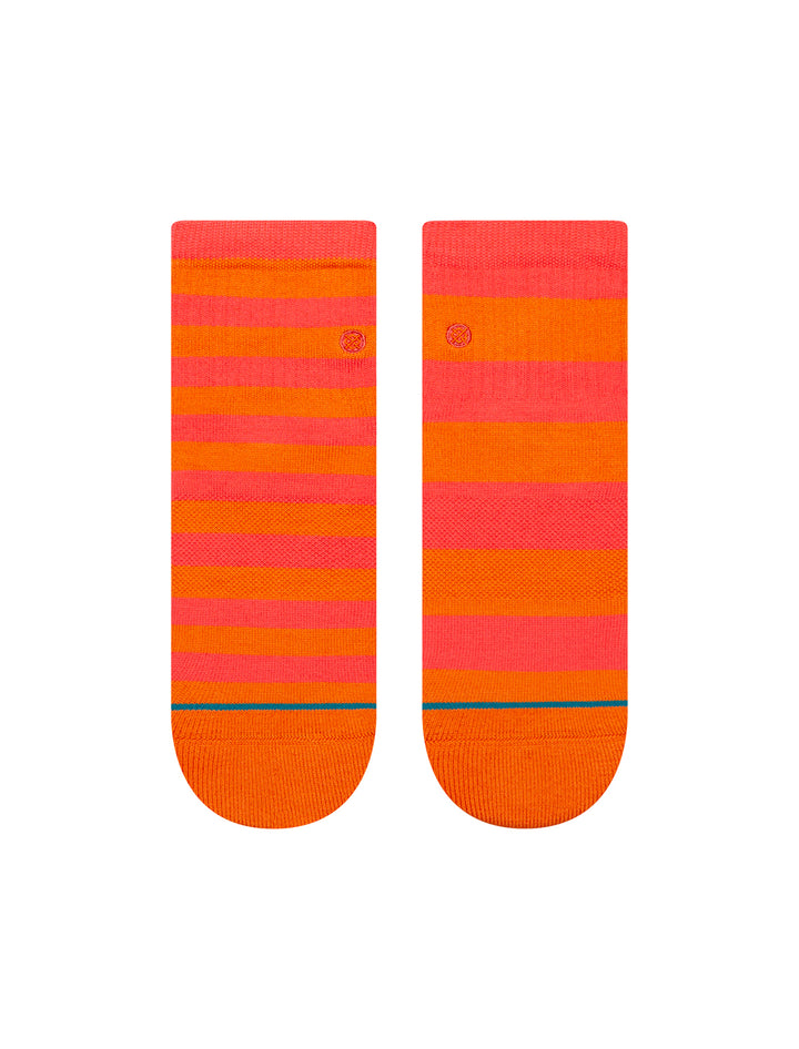 Overhead view of Stance's cotton quarter socks in balancing act orange.