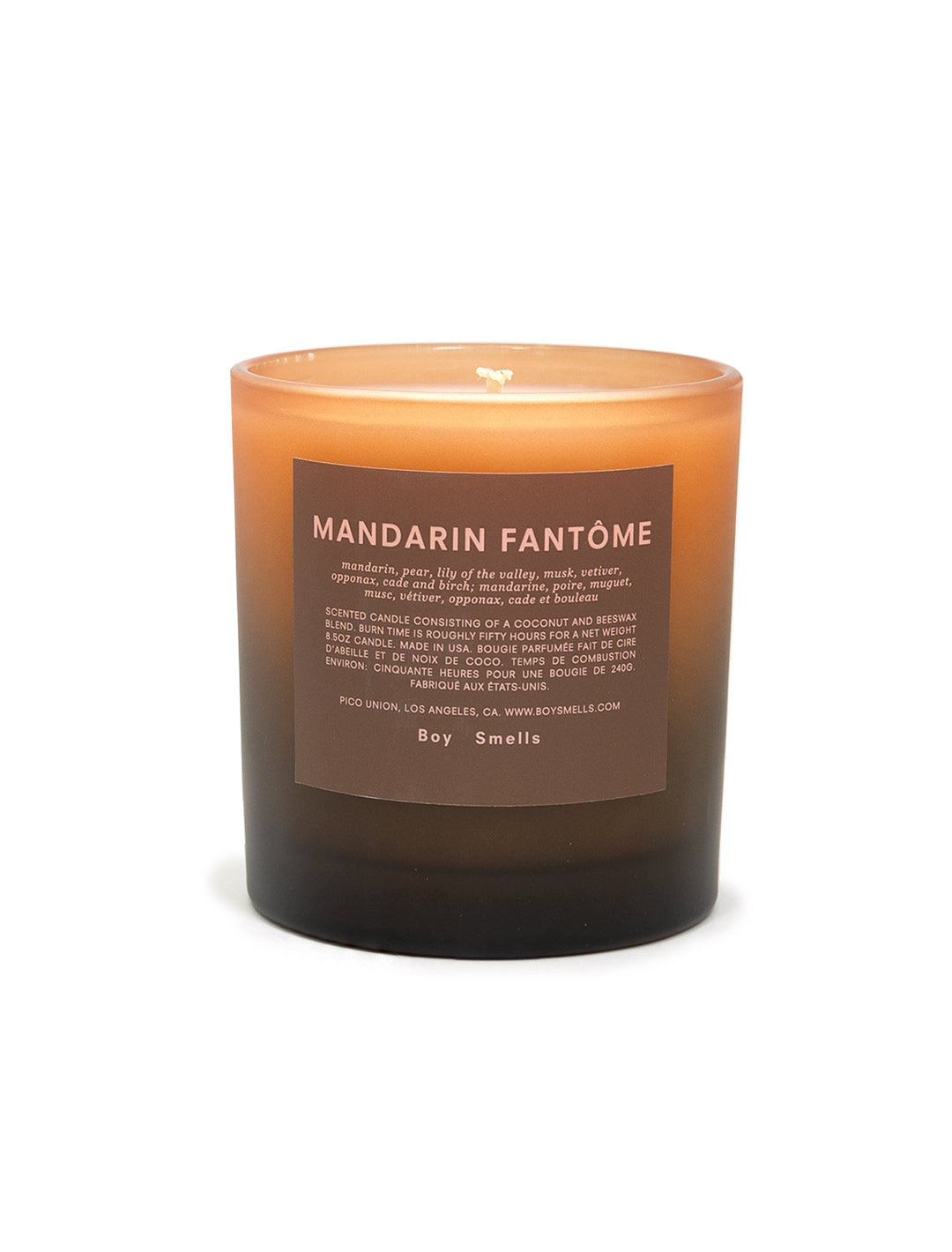 Front view of Boy Smells' mandarin fantome candle.