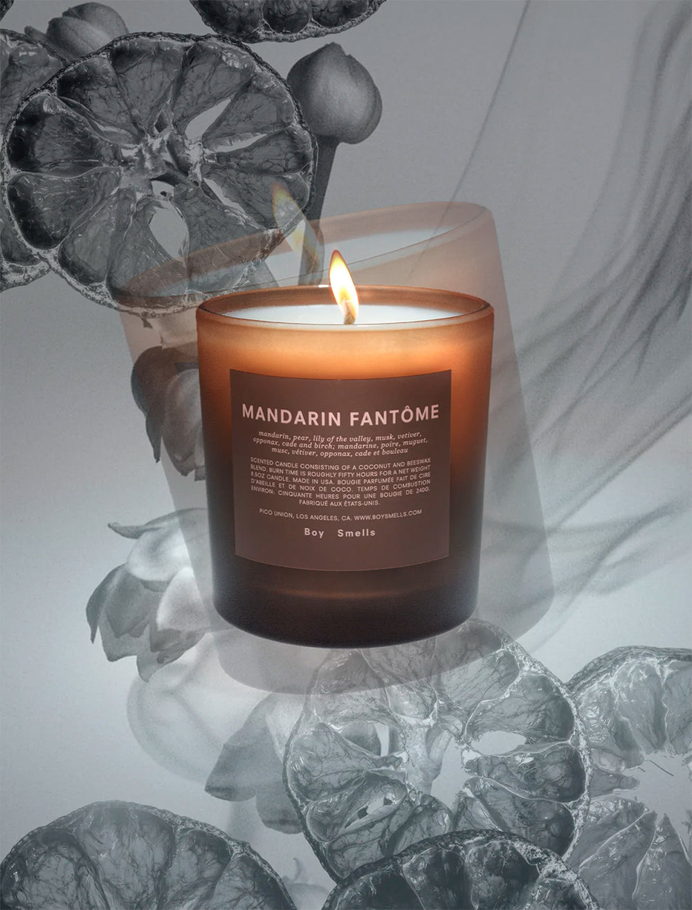 Boy Smells' mandarin fantome candle marketing photo.