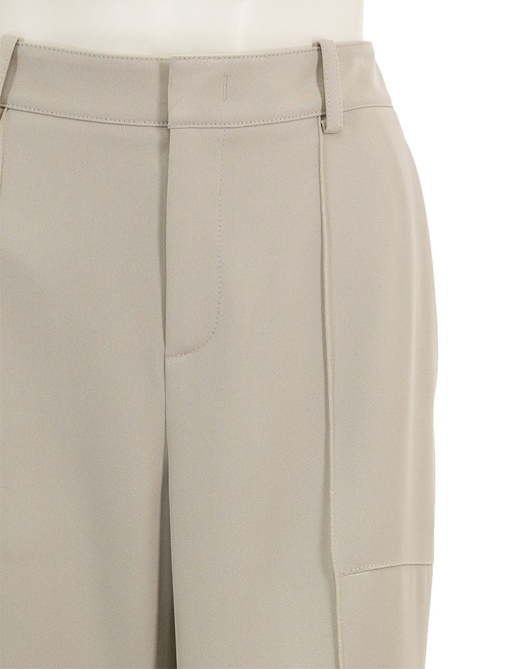 Close-up view of Vince's crepe wide leg utility pant in sepia.