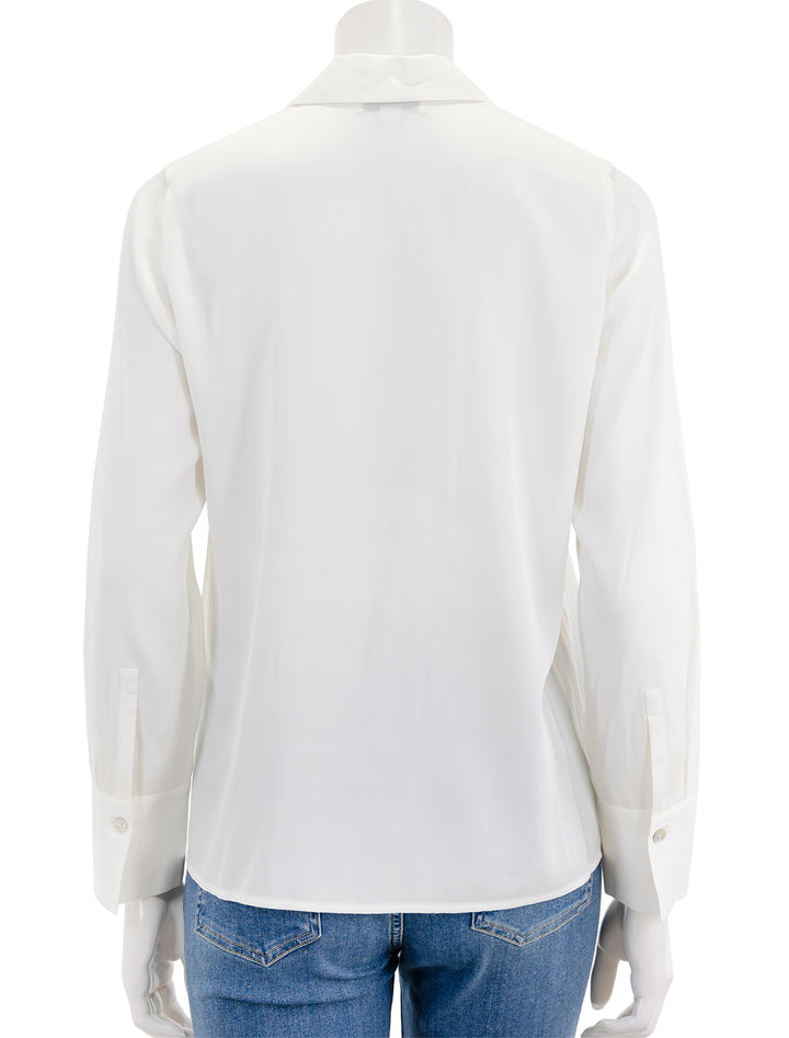 Back view of Vince's pullover long sleeve silk polo in off white.